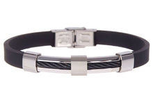 Load image into Gallery viewer, Mens Black Silicone And Stainless Steel Wire Bracelet - Blackjack Jewelry

