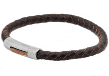 Load image into Gallery viewer, Mens Brown Leather And Stainless Steel Bracelet - Blackjack Jewelry

