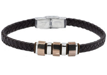 Load image into Gallery viewer, Mens Brown Leather And Stainless Steel Bracelet - Blackjack Jewelry
