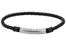 Load image into Gallery viewer, Mens Black Leather And Stainless Steel Bracelet - Blackjack Jewelry
