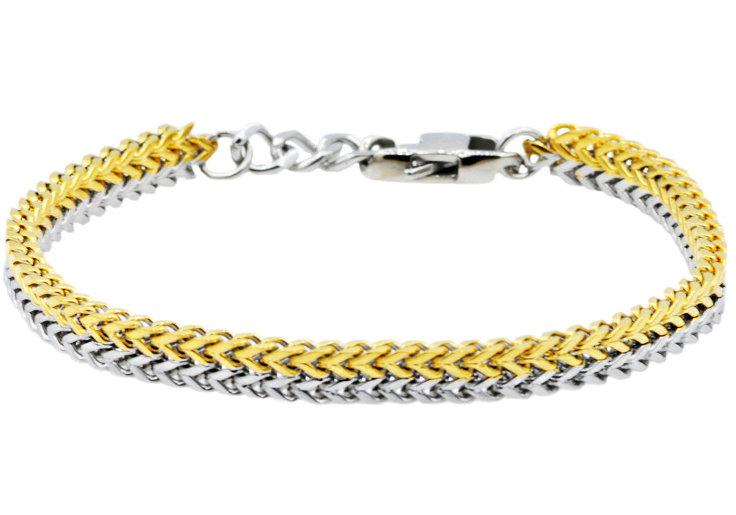 Mens Double Franco Two Tone Gold Stainless Steel Adjustable Thin Bracelet - Blackjack Jewelry