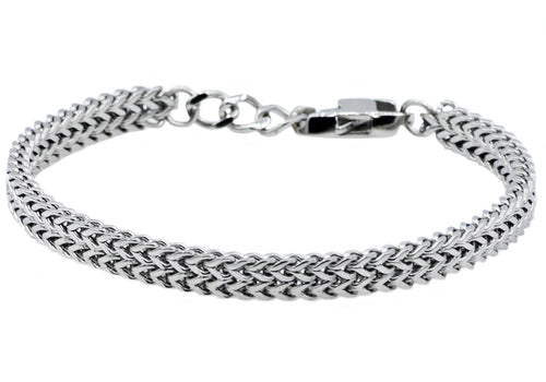 Mens Double Franco Polished Stainless Steel Adjustable Thin Bracelet - Blackjack Jewelry