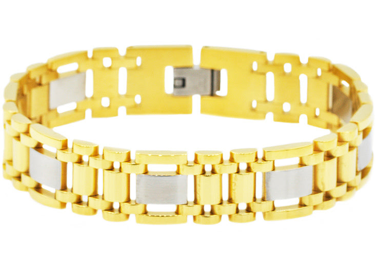 Mens Gold Stainless Steel Bracelet - Blackjack Jewelry