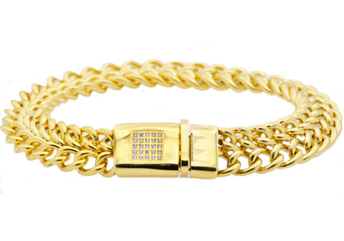 Mens Gold Stainless Steel Bracelet With Cubic Zirconia - Blackjack Jewelry