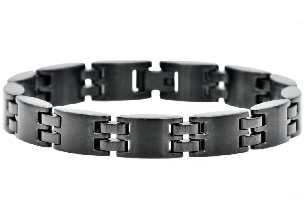 Mens Matte Finish Black Stainless Steel Bracelet - Blackjack Jewelry