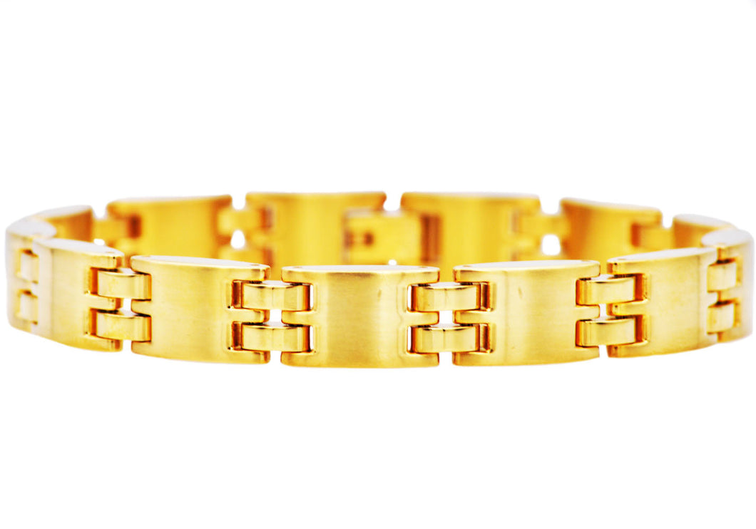 Mens Matte Finish Gold Stainless Steel Bracelet - Blackjack Jewelry