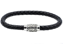 Load image into Gallery viewer, Mens Black Leather And Stainless Steel Bracelet - Blackjack Jewelry
