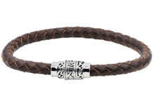 Load image into Gallery viewer, Mens Brown Leather And Stainless Steel Bracelet - Blackjack Jewelry
