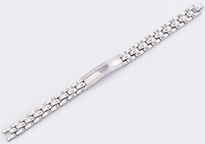 Mens Stainless Steel ID-Engravable Bracelet With Cubic Zirconia - Blackjack Jewelry