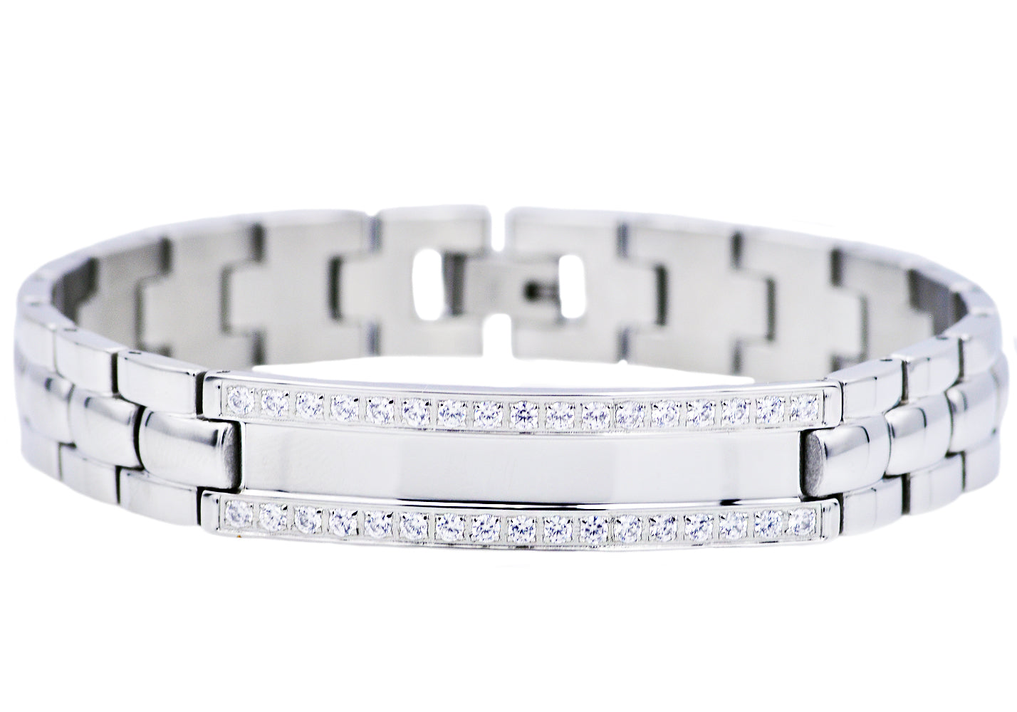 Engravable Stainless Steel Open Squared Link ID Bracelet. Wholesale -  925Express