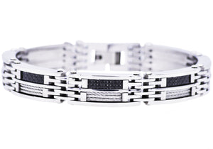 Mens Carbon Fiber And Stainless Steel Wire Bracelet - Blackjack Jewelry