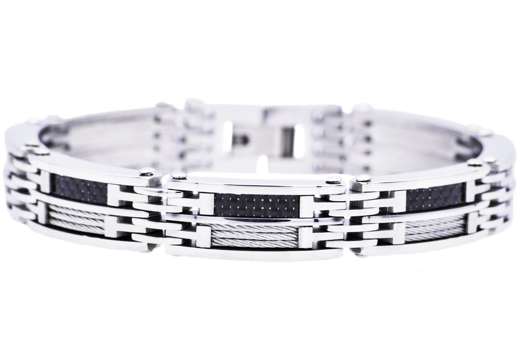 Mens Carbon Fiber And Stainless Steel Wire Bracelet - Blackjack Jewelry