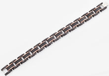 Load image into Gallery viewer, Mens Black Plated Textured Stainless Steel Bracelet With Chcoloate Plated Lines - Blackjack Jewelry
