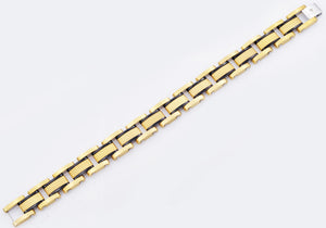 Mens Gold Textured Stainless Steel Bracelet With Black Plated Lines - Blackjack Jewelry