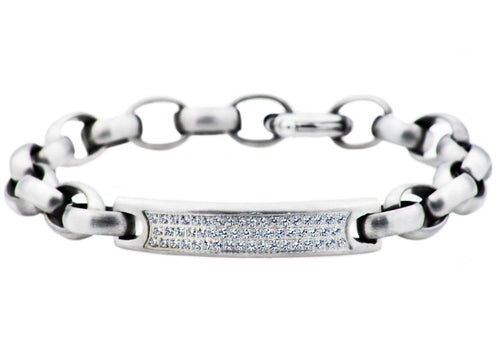 Mens Stainless Steel Bracelet With Cubic Zirconia - Blackjack Jewelry