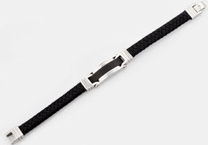 Mens Black Stainless Steel Black Leather Bracelet - Blackjack Jewelry