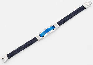 Mens Blue Stainless Steel Blue Leather Bracelet - Blackjack Jewelry