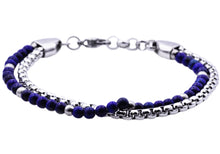 Load image into Gallery viewer, Mens Genuine Lapis Lazuli Stainless Steel Beaded Bracelet - Blackjack Jewelry
