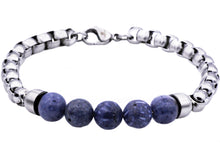 Load image into Gallery viewer, Mens Genuine Blue Coral Stainless Steel Beaded And Rolo Link Chain Bracelet - Blackjack Jewelry
