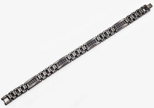 Mens Black Stainless Steel Link Bracelet With Black Cubic Zirconia - Blackjack Jewelry