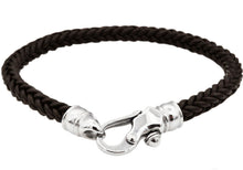 Load image into Gallery viewer, Mens Brown Leather Stainless Steel Bracelet - Blackjack Jewelry

