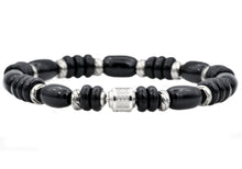 Load image into Gallery viewer, Mens Genuine Onyx Stainless Steel Beaded Bracelet With Cubic Zirconia - Blackjack Jewelry

