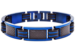 Men's Blue Stainless Steel & Silicone Bracelet With Black Carbon Fiber