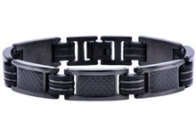 Load image into Gallery viewer, Mens Black Silicone And Black Plated Stainless Steel Bracelet With Carbon Fiber - Blackjack Jewelry
