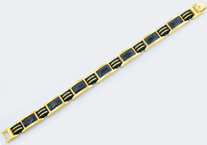 Mens Black Silicone And Gold Stainless Steel Bracelet With Carbon Fiber - Blackjack Jewelry