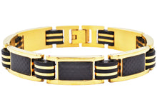 Load image into Gallery viewer, Mens Black Silicone And Gold Stainless Steel Bracelet With Carbon Fiber
