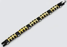 Load image into Gallery viewer, Mens Black And Gold Stainless Steel Bracelet - Blackjack Jewelry
