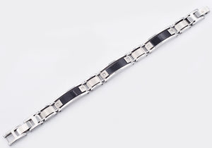 Mens Stainless Steel Bracelet With Carbon Fiber And Cubic Zirconia - Blackjack Jewelry