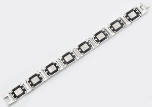 Mens Wide Stainless Steel Bracelet With Black - Blackjack Jewelry