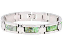 Load image into Gallery viewer, Mens Genuine Green Lace Agate Stainless Steel Bracelet - Blackjack Jewelry
