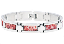 Load image into Gallery viewer, Mens Genuine Red Lace Agate Stainless Steel Bracelet - Blackjack Jewelry
