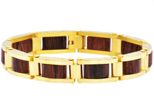 Load image into Gallery viewer, Mens Gold Stainless Steel And Wood Bracelet - Blackjack Jewelry
