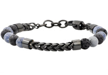 Load image into Gallery viewer, Mens Genuine Labradorite And Onyx Black Plated Stainless Steel Beaded And Franco Link Chain Bracelet With Adjustable Clasp - Blackjack Jewelry
