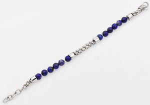 Mens Genuine Lapis Lazuli Stainless Steel Beaded And Franco Link Chain Bracelet With Adjustable Clasp - Blackjack Jewelry