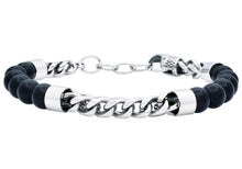 Load image into Gallery viewer, Mens Genuine Onyx Stainless Steel Beaded And Franco Link Chain Bracelet - Blackjack Jewelry
