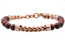 Load image into Gallery viewer, Mens Genuine Red Tiger Eye Chocolate Stainless Steel Beaded And Franco Link Chain Bracelet With Adjustable Clasp - Blackjack Jewelry
