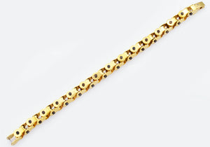 Mens Gold Stainless Steel Bicycle Link Bracelet With Black Screws - Blackjack Jewelry
