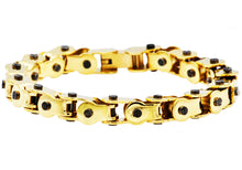 Load image into Gallery viewer, Mens Gold Stainless Steel Bicycle Link Bracelet With Black Screws - Blackjack Jewelry
