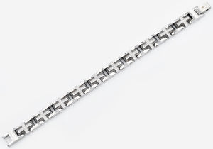Mens Black Stainless Steel Cross Bracelet With Cubic Zirconia - Blackjack Jewelry