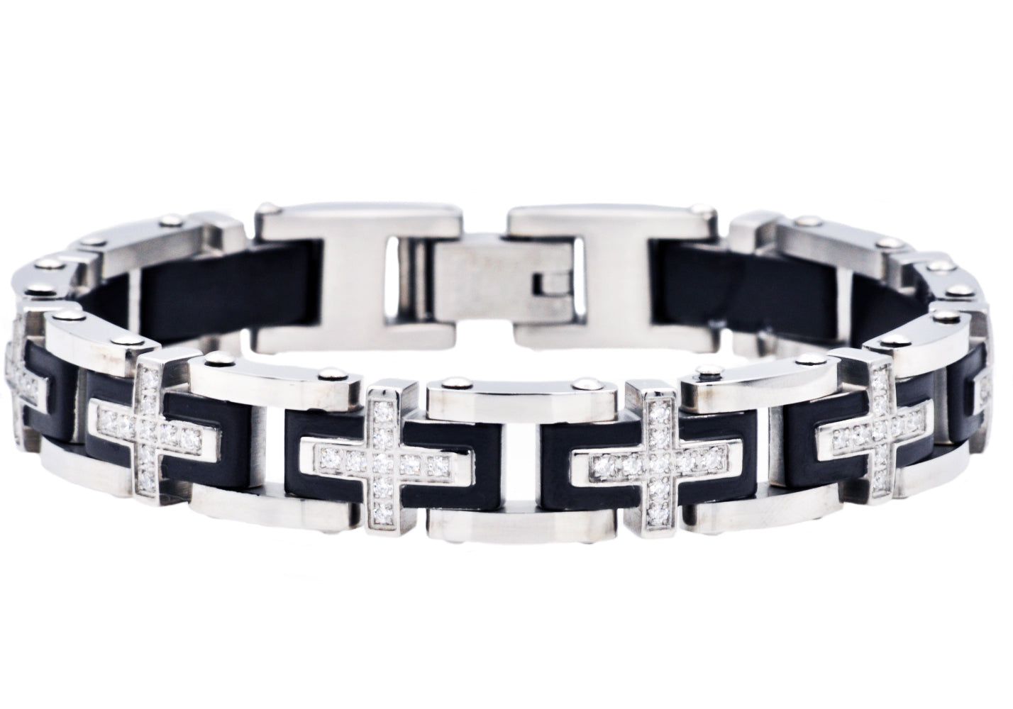 Men's Square Black Rubber Stainless Steel Bracelet Jewelry