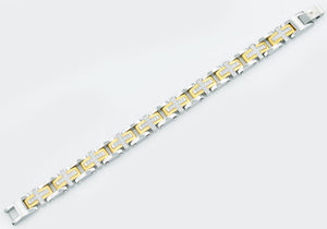 Mens Gold Stainless Steel Cross Bracelet With Cubic Zirconia - Blackjack Jewelry