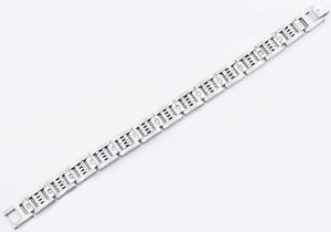 Mens Stainless Steel Bracelet With Cubic Zirconia And Polished Steel Parts - Blackjack Jewelry