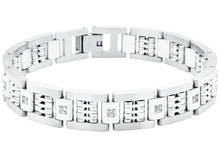 Load image into Gallery viewer, Mens Stainless Steel Bracelet With Cubic Zirconia And Polished Steel Parts - Blackjack Jewelry
