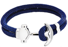 Load image into Gallery viewer, Mens Navy Twisted Cotton Rope Stainless Steel Anchor Bracelet - Blackjack Jewelry
