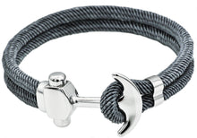 Load image into Gallery viewer, Mens Gray Twisted Cotton Rope Stainless Steel Anchor Bracelet - Blackjack Jewelry
