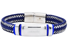Load image into Gallery viewer, Mens Blue Leather And Blue Stainless Steel Bracelet With Cubic Zirconia - Blackjack Jewelry
